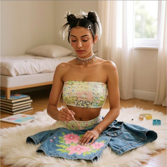 Hello Kitty Patchwork Bandeau Tube Top By NGOrder w/ Elastic Fit – S M L – NWT - Picture 2 of 8